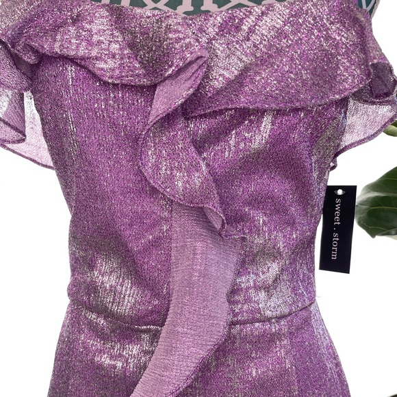 Sweet Storm Purple Metallic Ruffle Mini Dress - Picture 7 of 14
